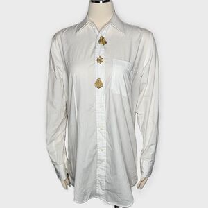 Vintage Veleno New York White Nautical Long Sleeve Button-Down Shirt Size Small‎